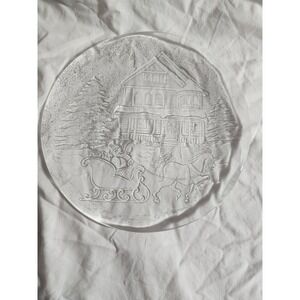 Libbey Clear Glass Christmas Winter Sleigh Ride Scene Serving Platter